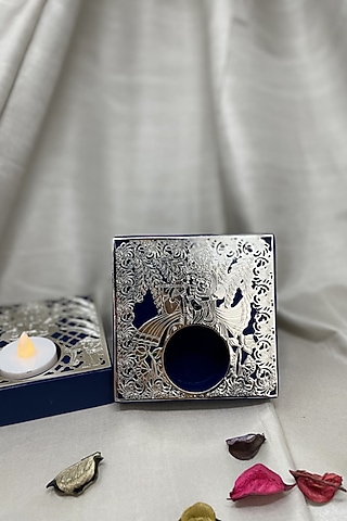 Blue Silver Plated Brass Tea-Light Candle by EL'UNIQUE
