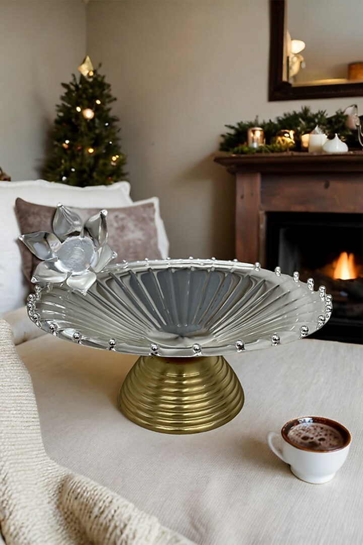 Silver Plated Brass Platter With Stand by EL'UNIQUE at Pernia's Pop Up Shop