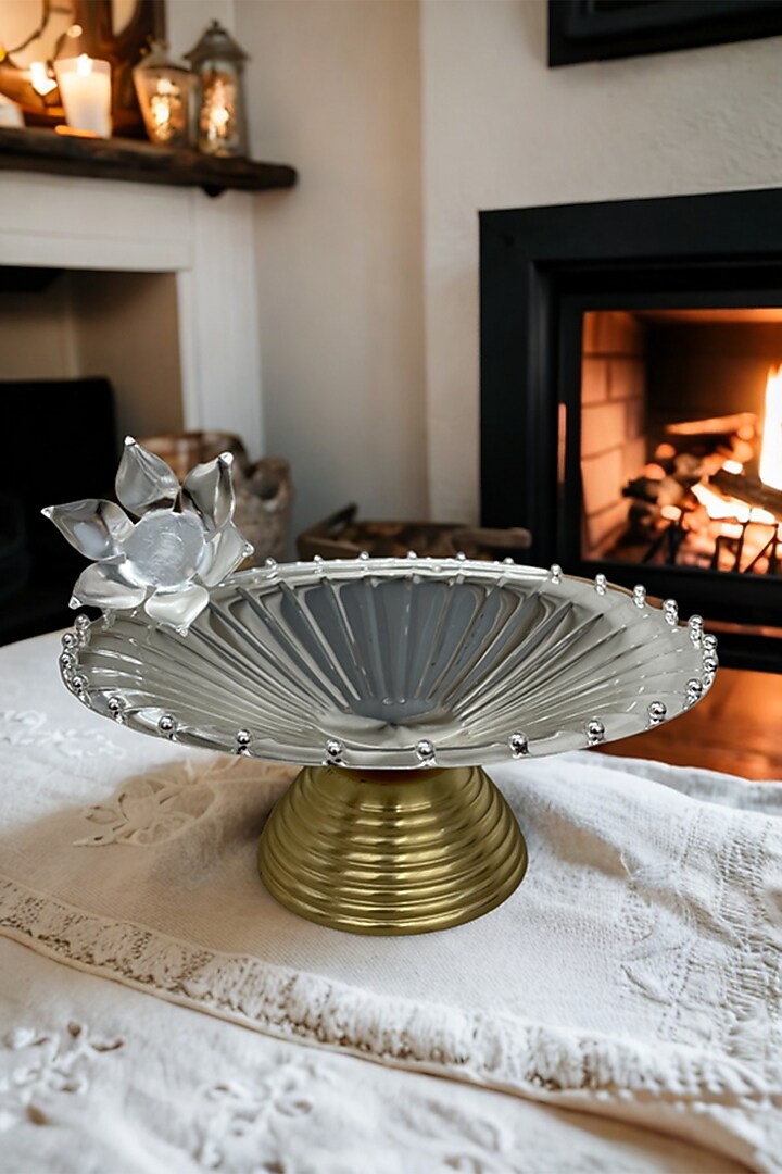 Silver Plated Brass Platter With Stand by EL'UNIQUE at Pernia's Pop Up Shop