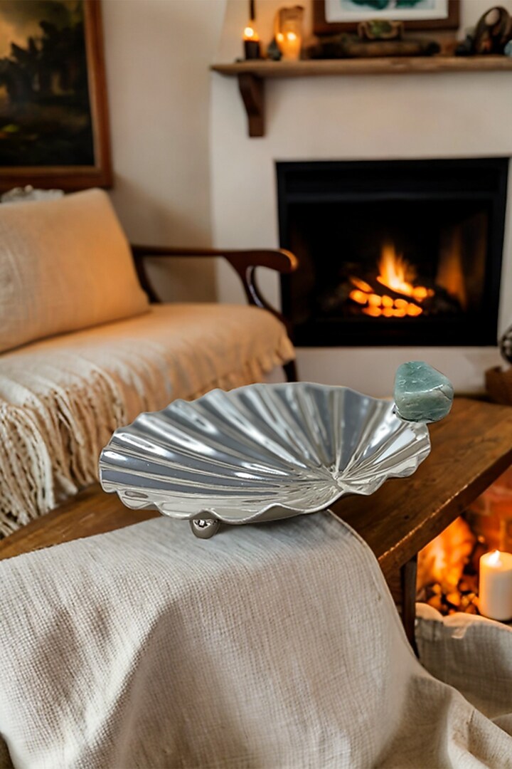 Silver Plated Brass Shell Platter by EL'UNIQUE at Pernia's Pop Up Shop