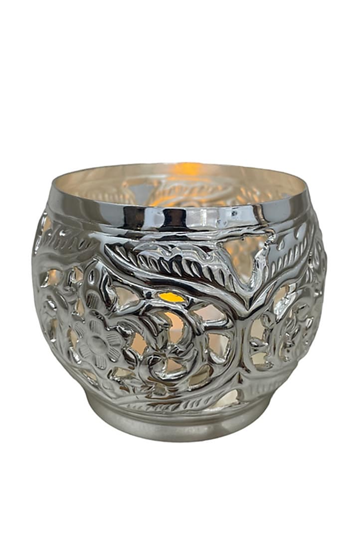 Silver Plated Brass Round Tea-Light Candle Holder by EL'UNIQUE