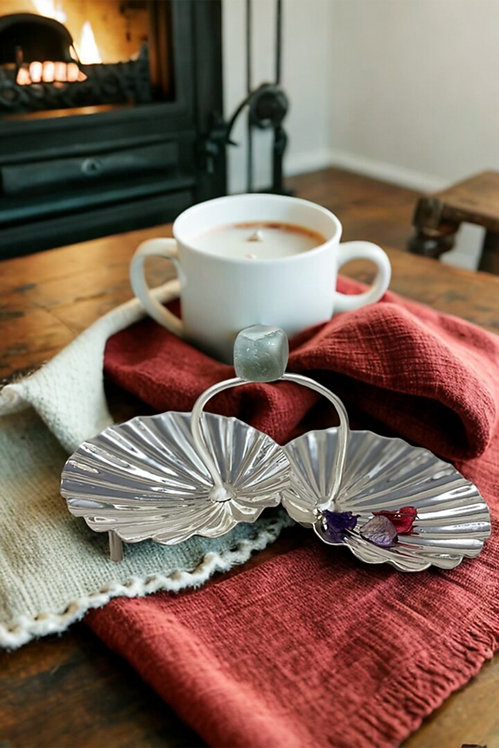 Silver Plated Brass Shell Duo Dish by EL'UNIQUE at Pernia's Pop Up Shop