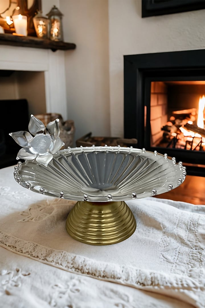 Silver Plated Brass Linear Platter With Stand by EL'UNIQUE at Pernia's Pop Up Shop