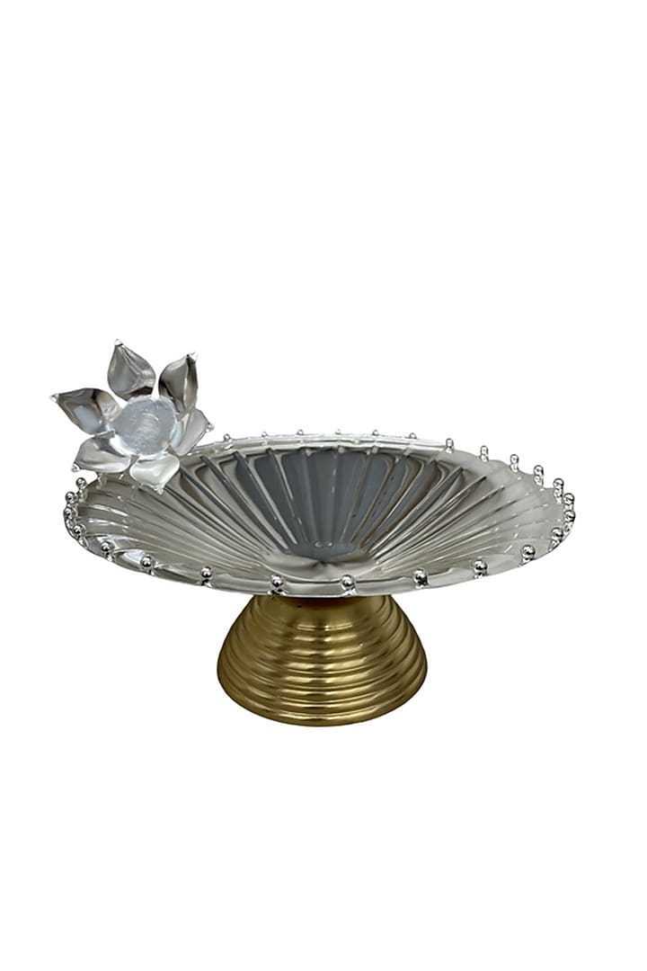 Silver Plated Brass Linear Platter With Stand by EL'UNIQUE