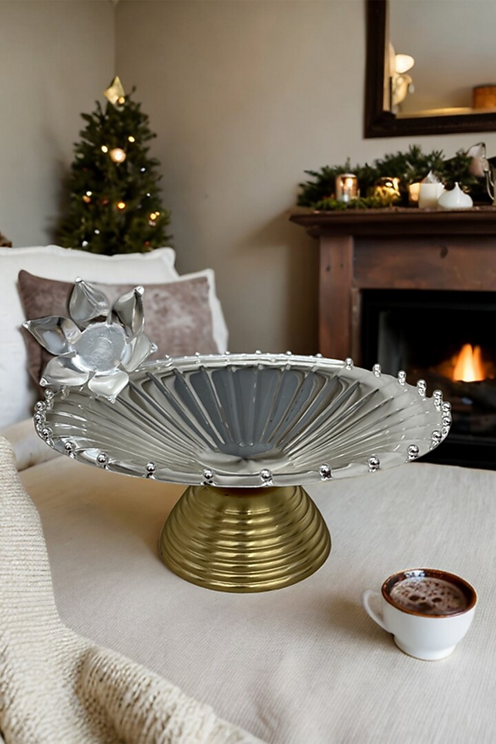 Silver Plated Brass Linear Platter With Stand by EL'UNIQUE at Pernia's Pop Up Shop