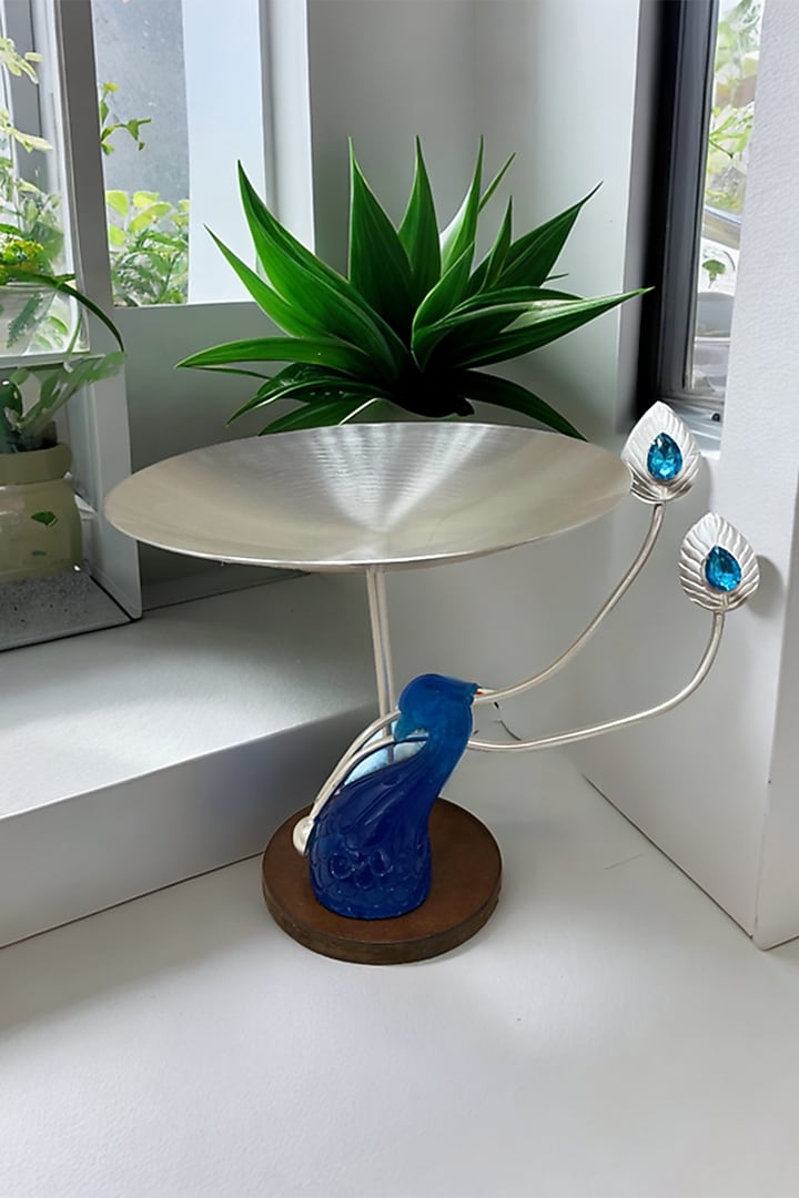 Silver Plated Blue Handcrafted Peacock Platter by EL'UNIQUE at Pernia's Pop Up Shop