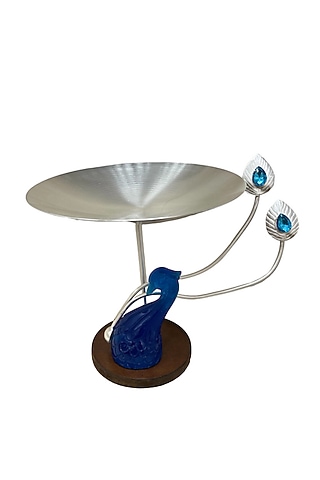 Silver Plated Blue Handcrafted Peacock Platter by EL'UNIQUE