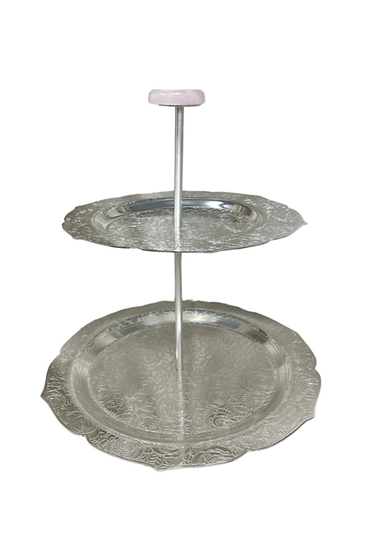 Silver Plated Brass Rose Embossed Tiered Platter by EL'UNIQUE