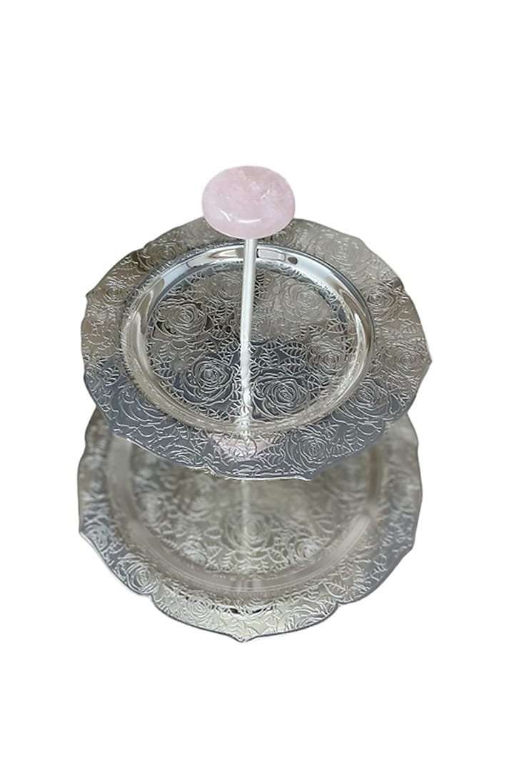 Silver Plated Brass Rose Embossed Tiered Platter by EL'UNIQUE at Pernia's Pop Up Shop