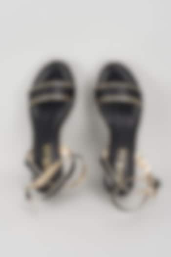 Black PU & Jute Heels by Elviraa by Pranali Oswal