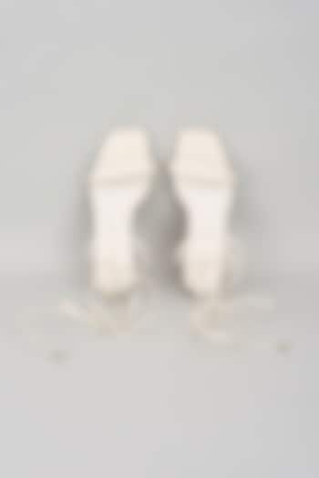 White PU Textured Croco Printed Tie-Up Heels by Elviraa by Pranali Oswal