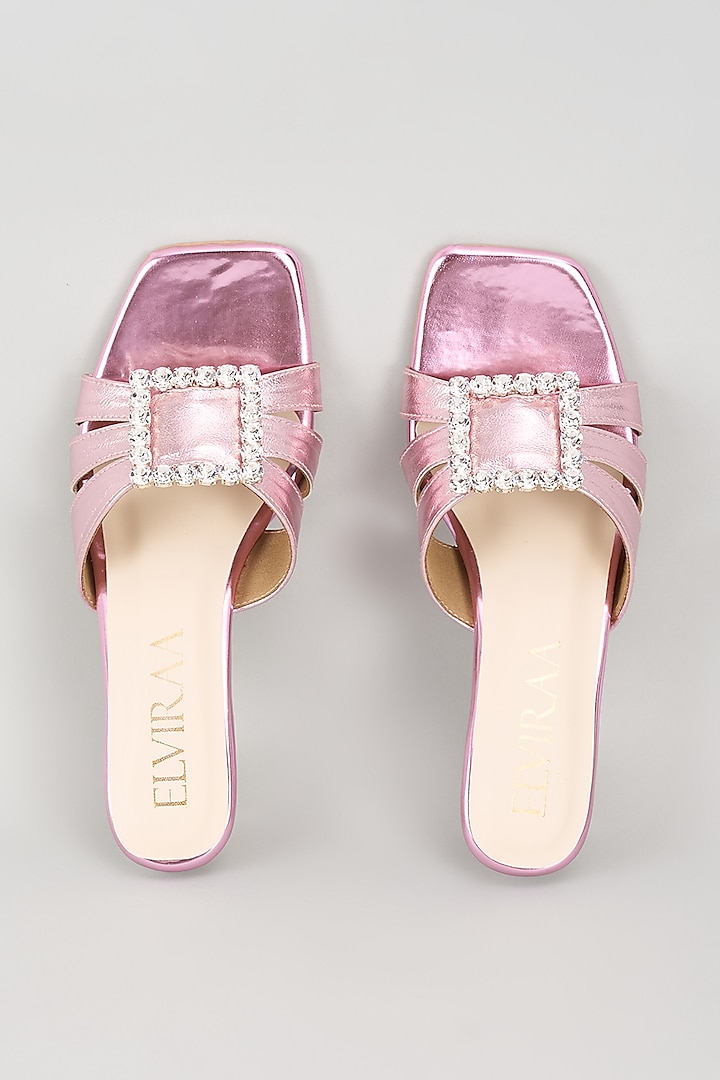 Pink PU Stone Buckle Embellished Heels by Elviraa by Pranali Oswal