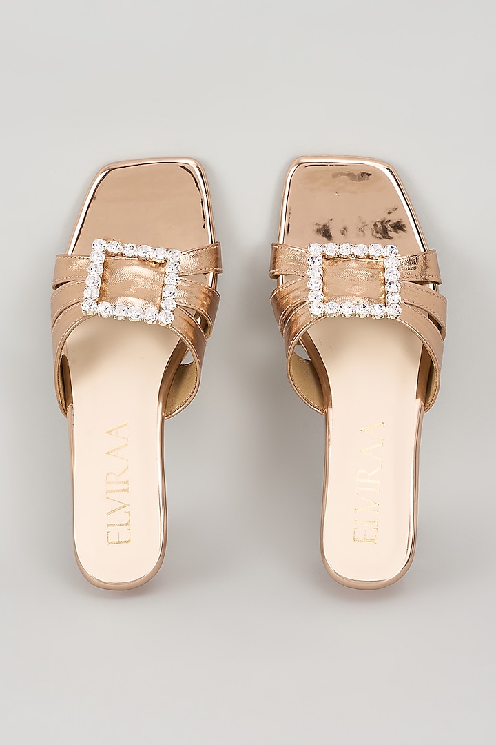Rose Gold PU Stone Buckle Embellished Heels by Elviraa by Pranali Oswal