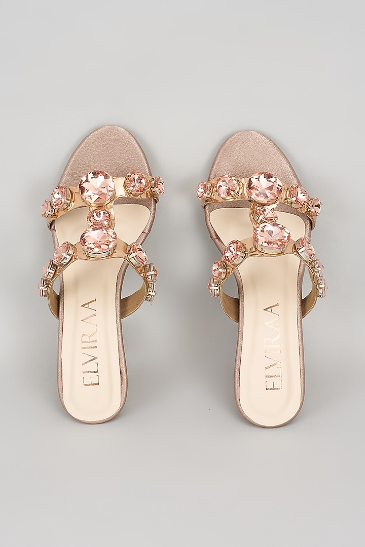 Pink Satin Stone Embellished Heels by Elviraa by Pranali Oswal