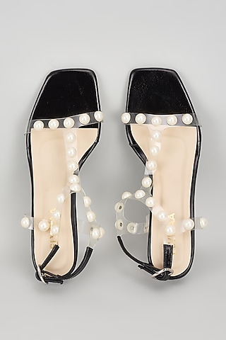 Black TPU Pearl Embellished Heels by Elviraa by Pranali Oswal at