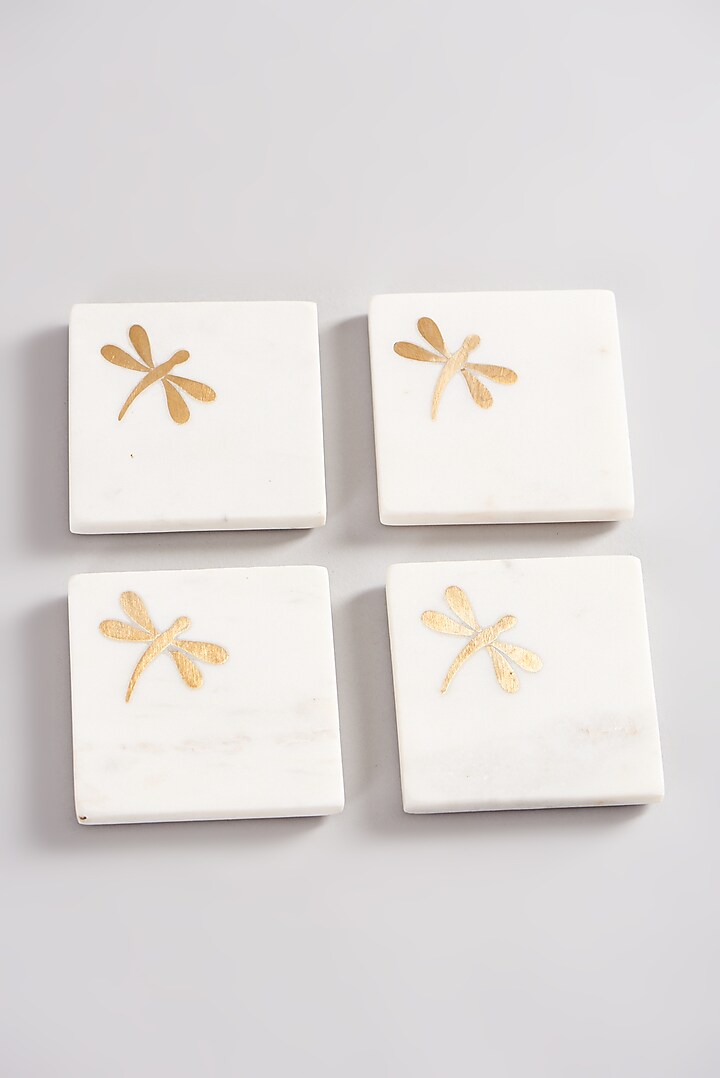 White Marble & Brass Coasters (Set of 4) by Elysian Home at Pernia's Pop Up Shop