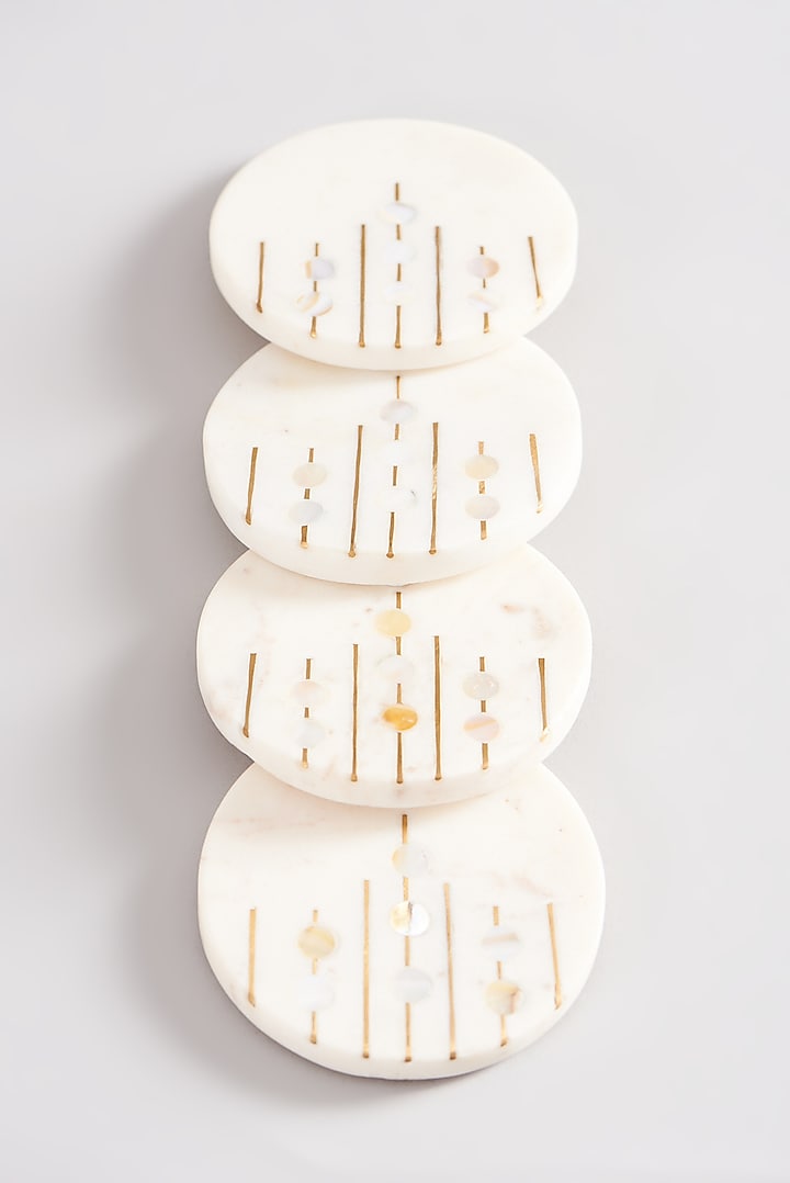 White Round Marble & Brass Coasters (Set of 4) by Elysian Home