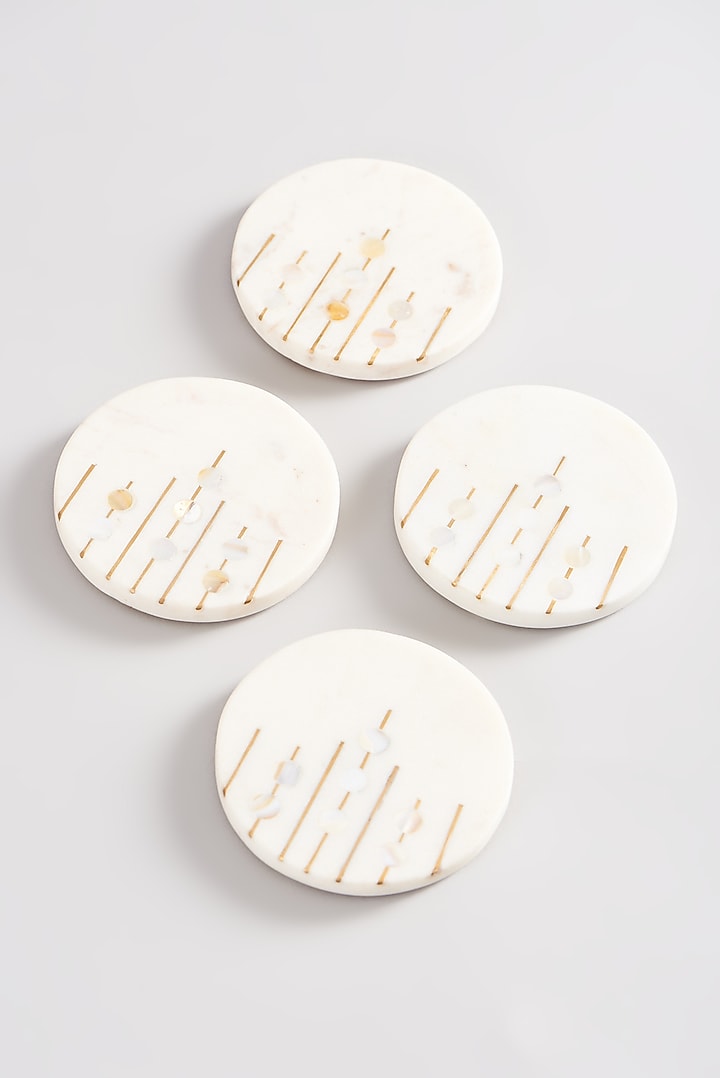 White Round Marble & Brass Coasters (Set of 4) by Elysian Home at Pernia's Pop Up Shop