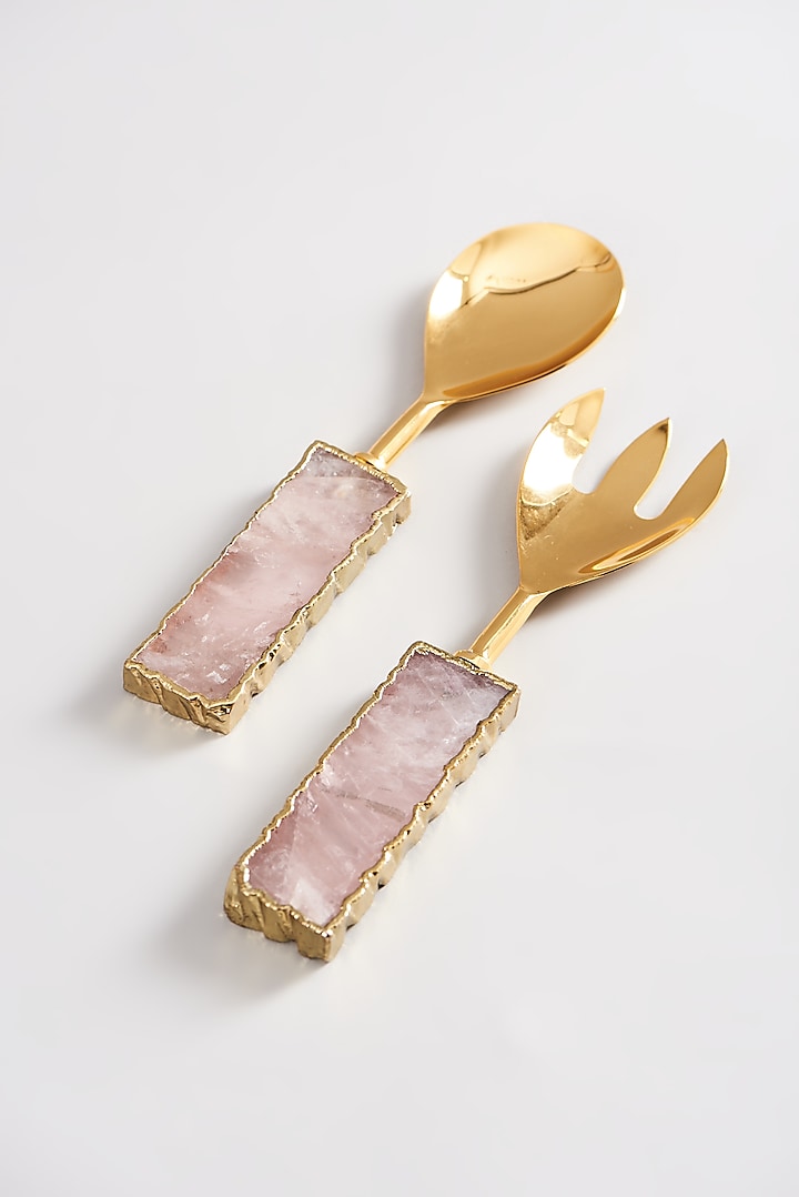 Pink Agate Stone Salad Servers (Set of 2) by Elysian Home