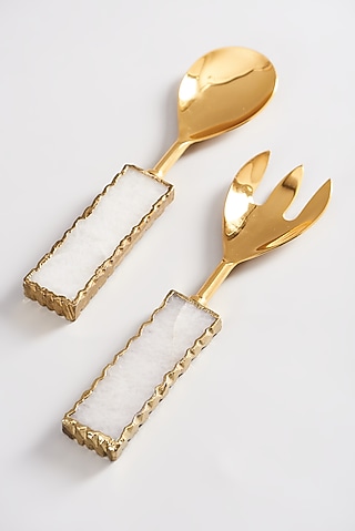 White Agate Stone Salad Servers (Set of 2) by Elysian Home