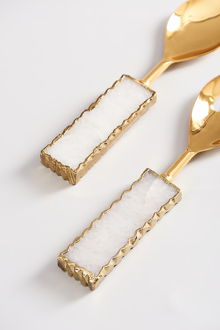 White Agate Stone Salad Servers (Set of 2) by Elysian Home at Pernia's Pop Up Shop