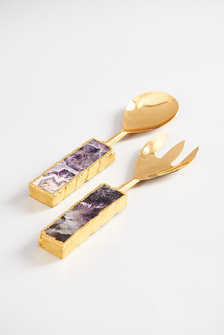 Purple Agate Stone Salad Servers (Set of 2) by Elysian Home