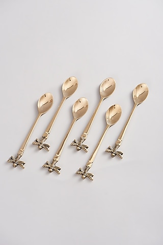 Gold Brass Auric Spoons (Set of 6) by Elysian Home
