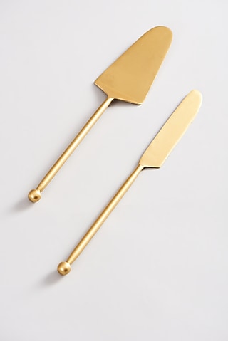 Gold Stainless Steel Cake Server (Set of 2) by Elysian Home