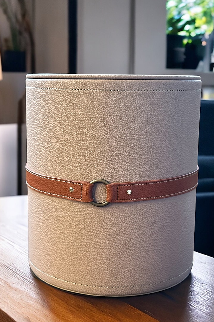 Beige Vegan Leather Dustbin by Elysian Home at Pernia's Pop Up Shop