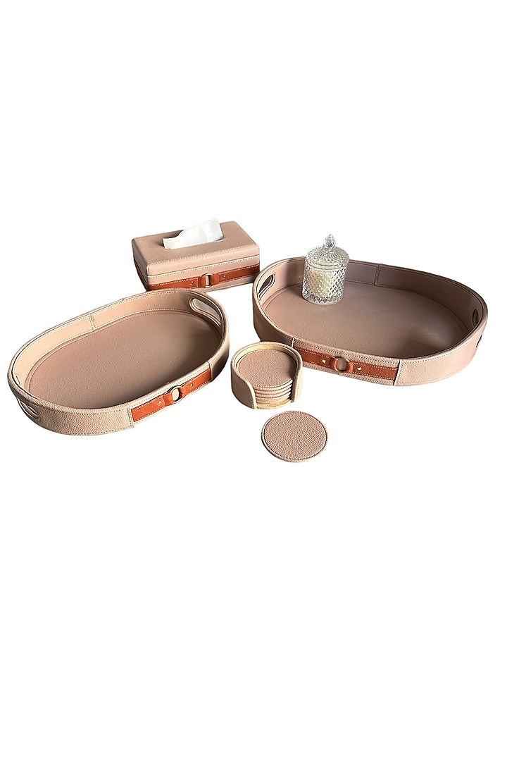 Beige Vegan Leather Coaster (Set of 7) by Elysian Home at Pernia's Pop Up Shop