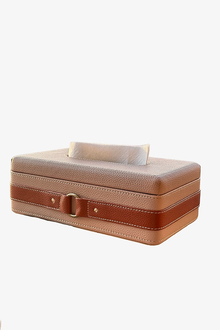 Beige Vegan Leather Tissue Holder by Elysian Home at Pernia's Pop Up Shop