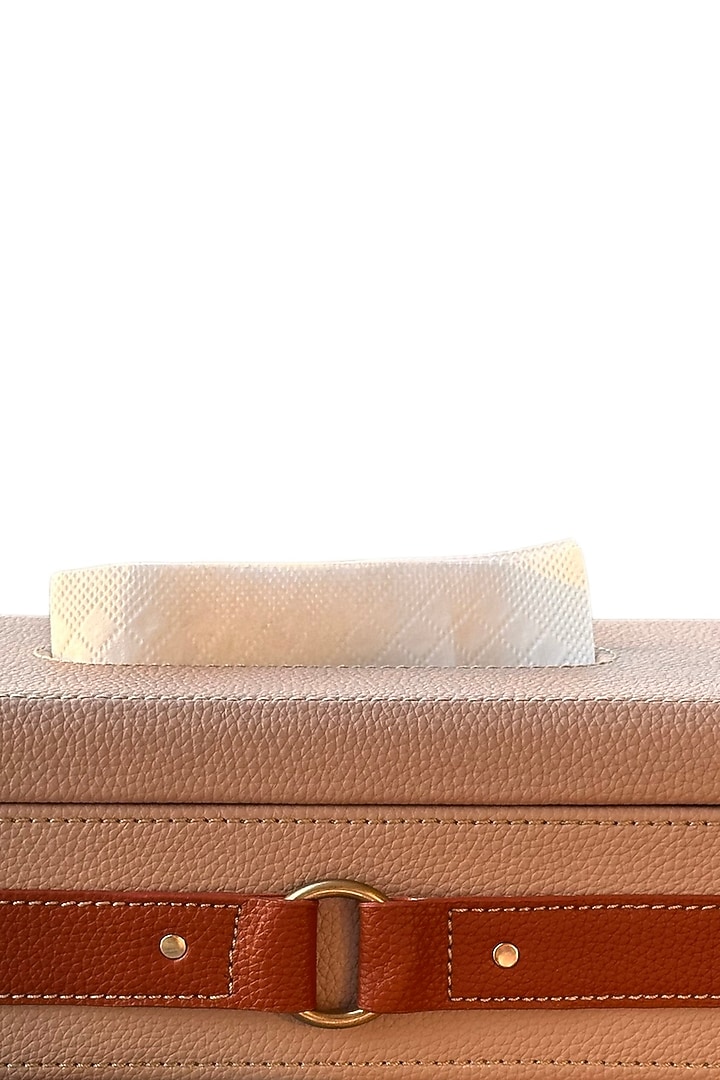 Beige Vegan Leather Tissue Holder by Elysian Home at Pernia's Pop Up Shop