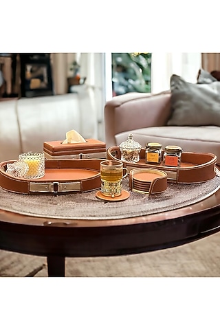 Cognac Vegan Leather Tissue Holder by Elysian Home