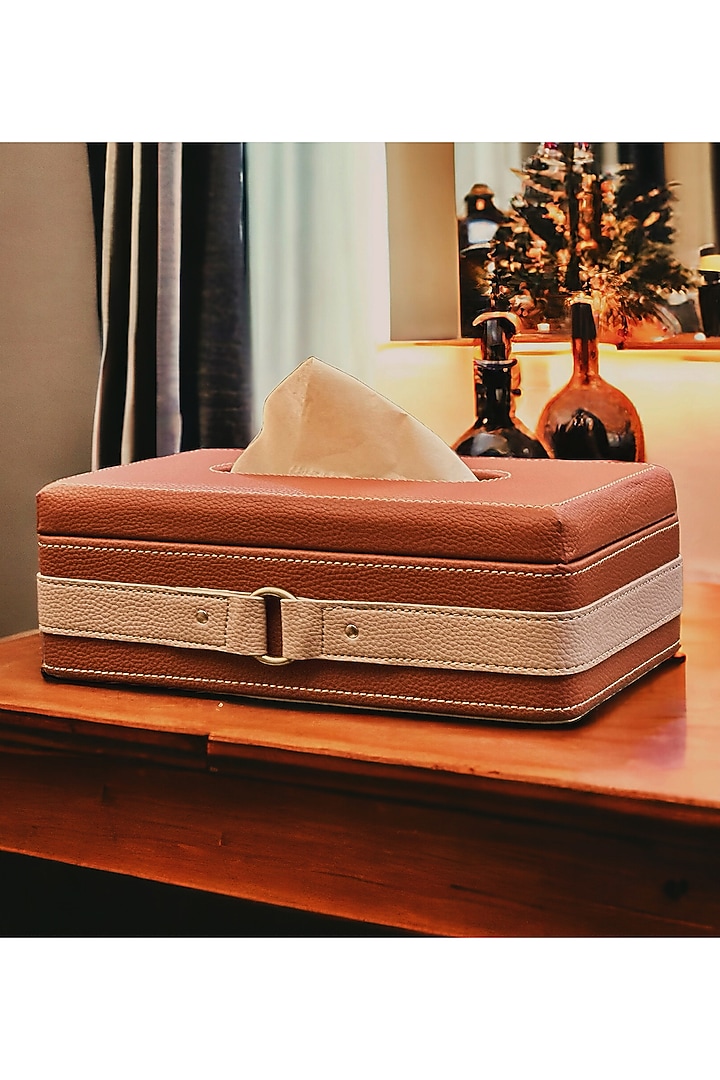 Cognac Vegan Leather Tissue Holder by Elysian Home at Pernia's Pop Up Shop