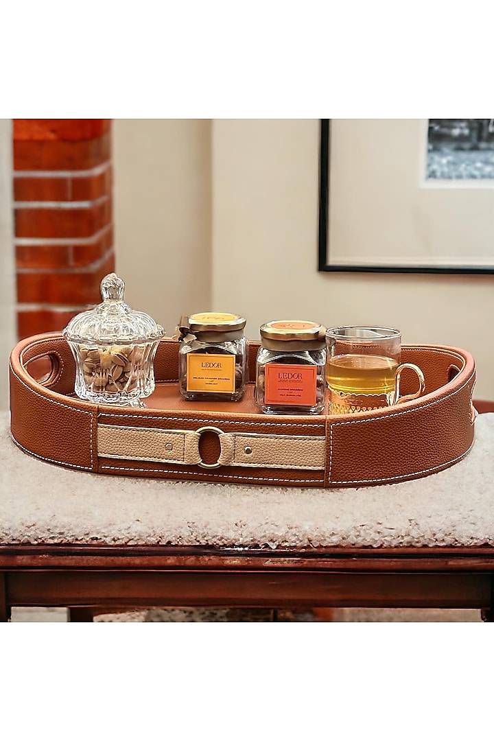 Cognac Vegan Leather Tray by Elysian Home at Pernia's Pop Up Shop