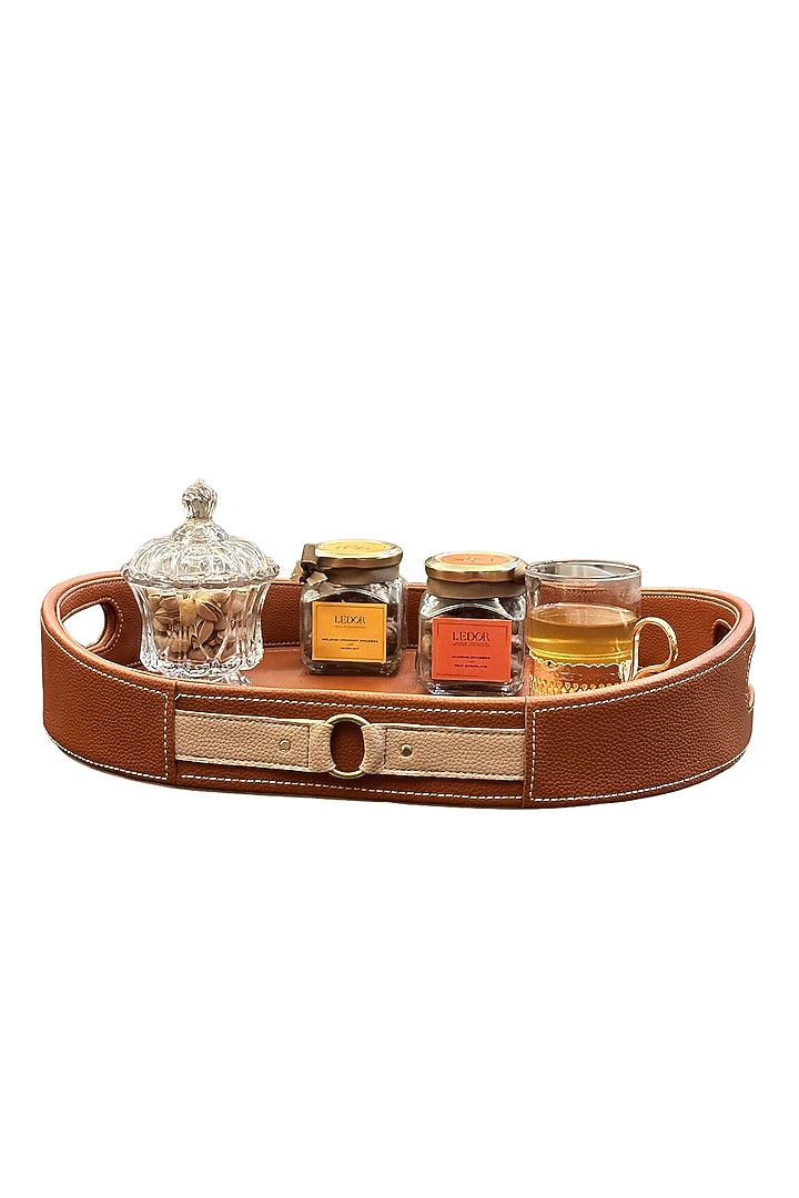 Cognac Vegan Leather Tray by Elysian Home at Pernia's Pop Up Shop