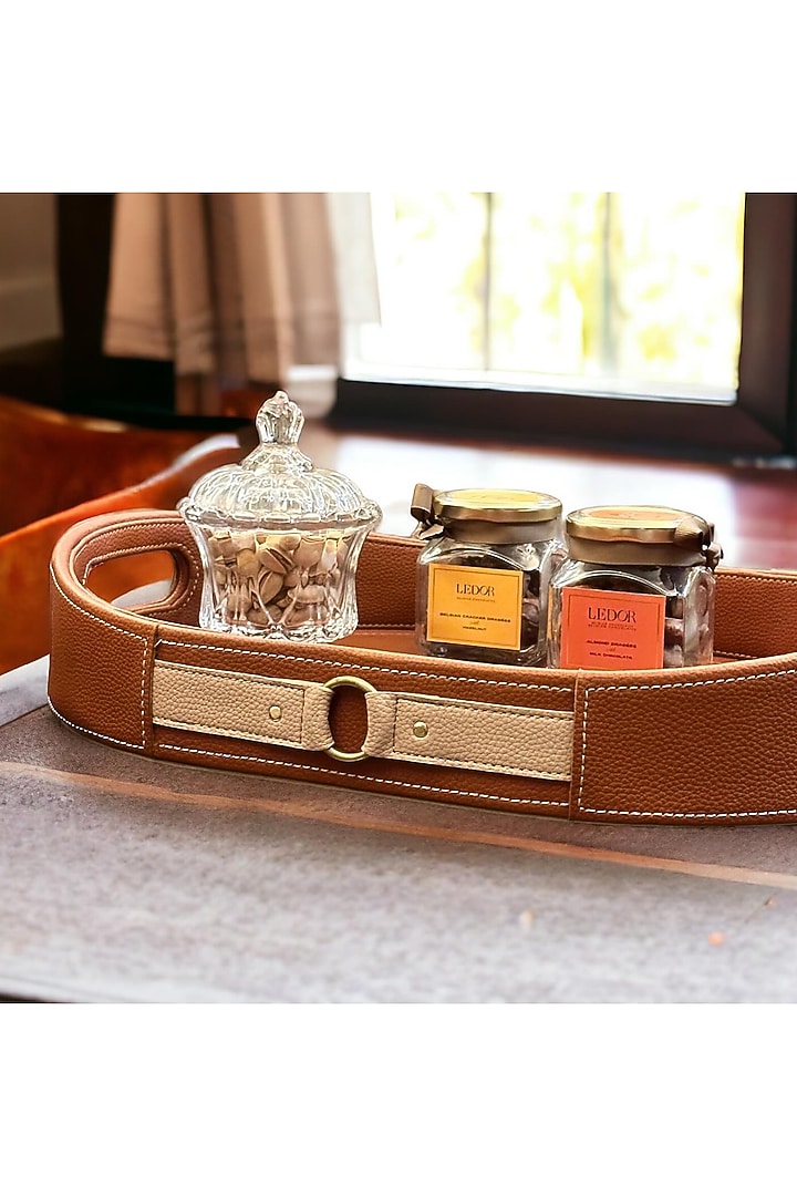 Cognac Vegan Leather Tray by Elysian Home at Pernia's Pop Up Shop