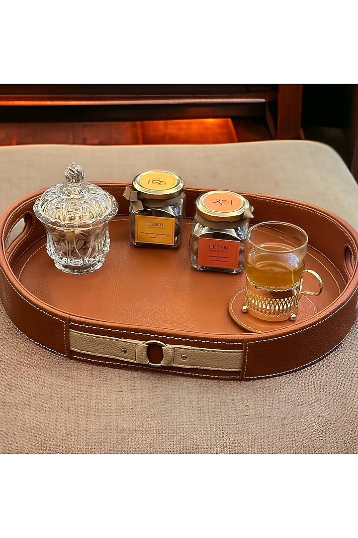 Cognac Vegan Leather Tray by Elysian Home at Pernia's Pop Up Shop