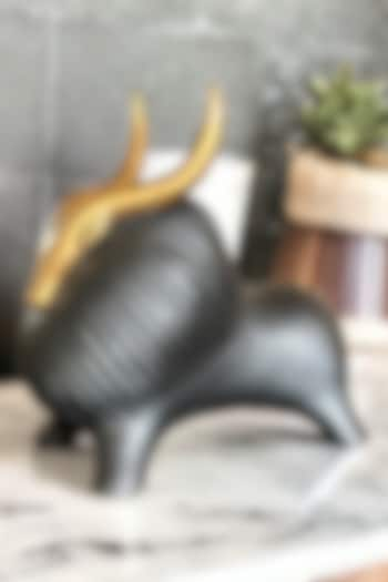 Gold & Black Resin Matte Finish Yak Figurine by Elysian Home at Pernia's Pop Up Shop