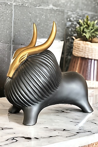 Gold & Black Resin Matte Finish Yak Figurine by Elysian Home