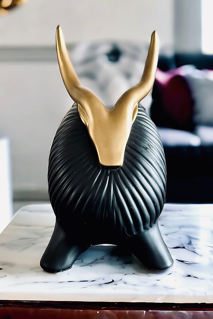 Gold & Black Resin Matte Finish Yak Figurine by Elysian Home at Pernia's Pop Up Shop