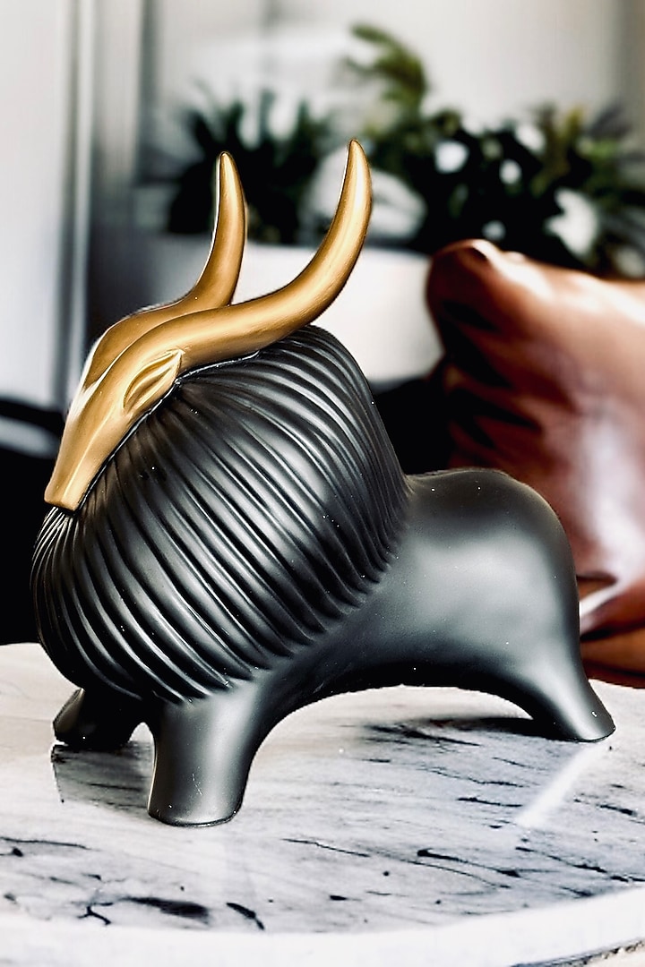 Gold & Black Resin Matte Finish Yak Figurine by Elysian Home at Pernia's Pop Up Shop