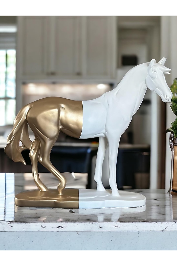 White & Gold Resin Matte Finish Decor Accent by Elysian Home at Pernia's Pop Up Shop
