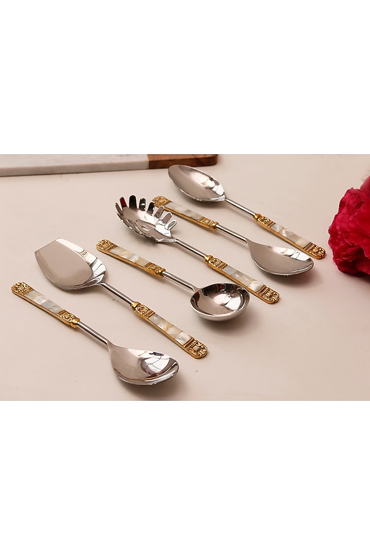 Silver Mother Of Pearls Serving Spoons Set (Set of 6) by Elysian Home at Pernia's Pop Up Shop