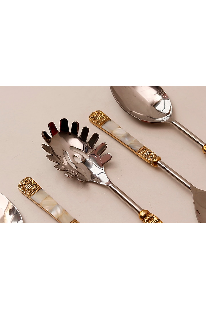 Silver Mother Of Pearls Serving Spoons Set (Set of 6) by Elysian Home at Pernia's Pop Up Shop