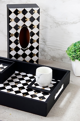 Black Leatherette Tissue Holder by Elysian Home