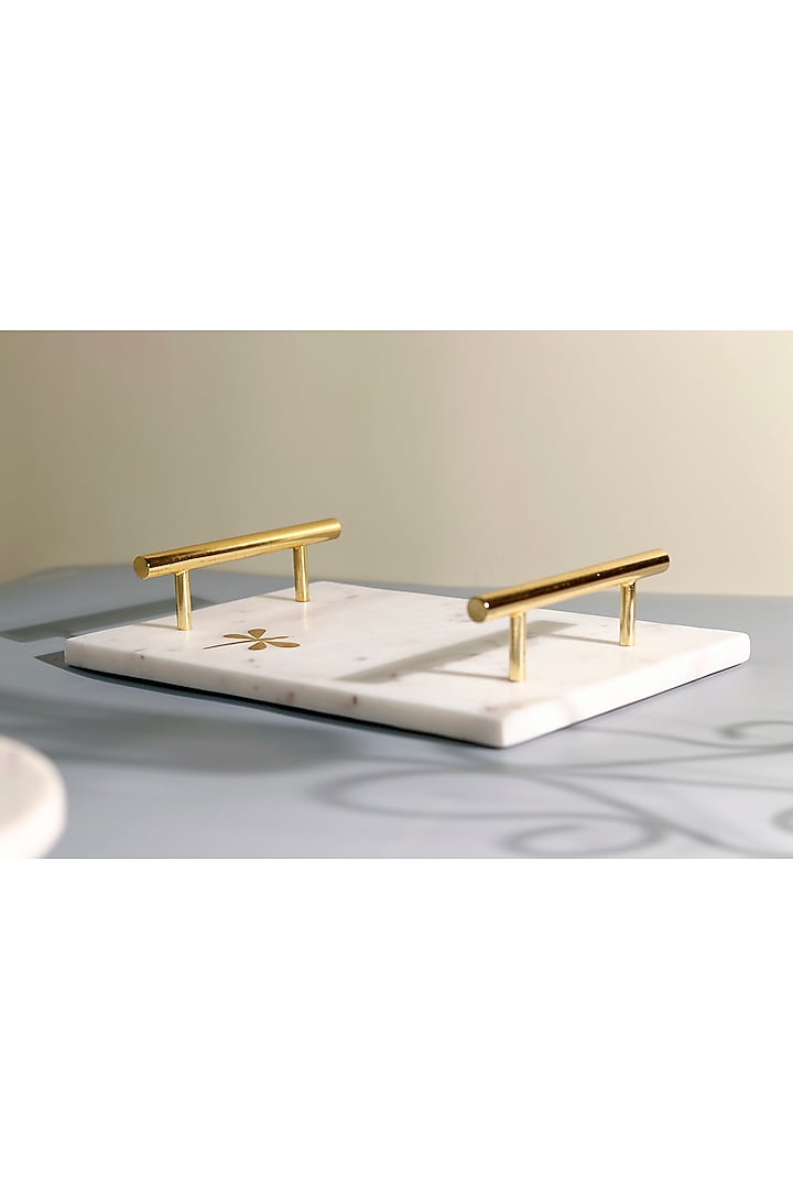 White & Gold Marble Dragonfly Tray by Elysian Home