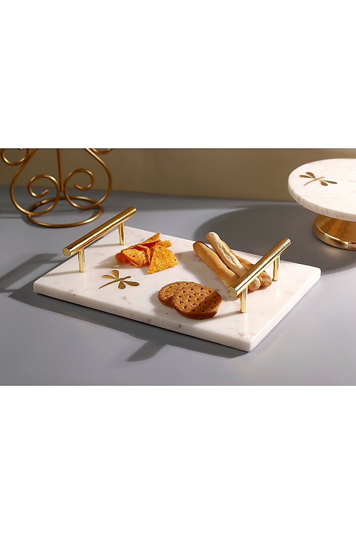 White & Gold Marble Dragonfly Tray by Elysian Home at Pernia's Pop Up Shop