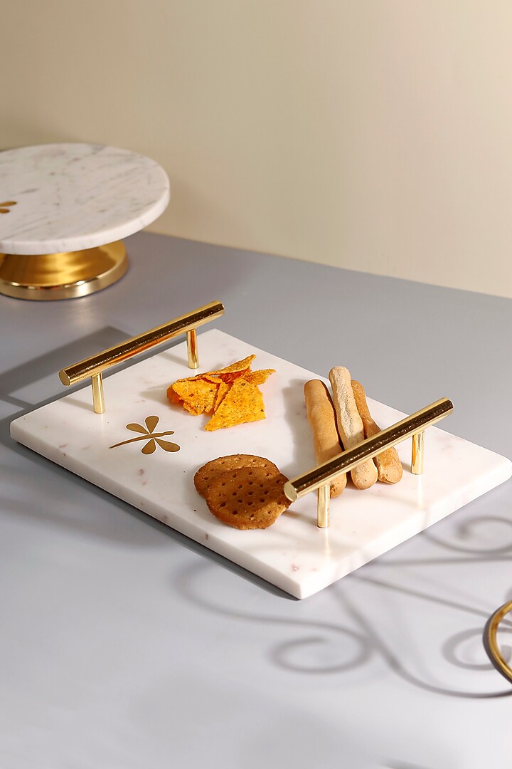 White & Gold Marble Dragonfly Tray by Elysian Home at Pernia's Pop Up Shop