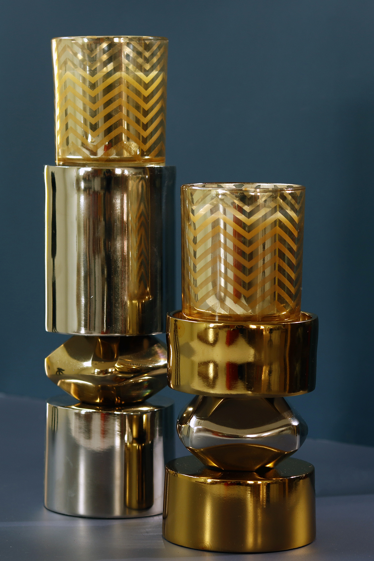 Chrome & Gold Stainless Steel Candle Stand (Set of 2) by Elysian Home